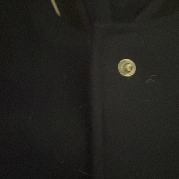 Navy blue and white letterman jacket, faux leather sleeves, soft torso. - Picture 5 of 5